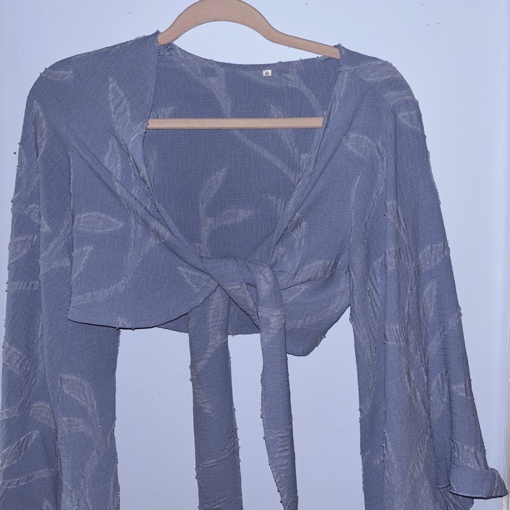 Blue Tie-Front Blouse
